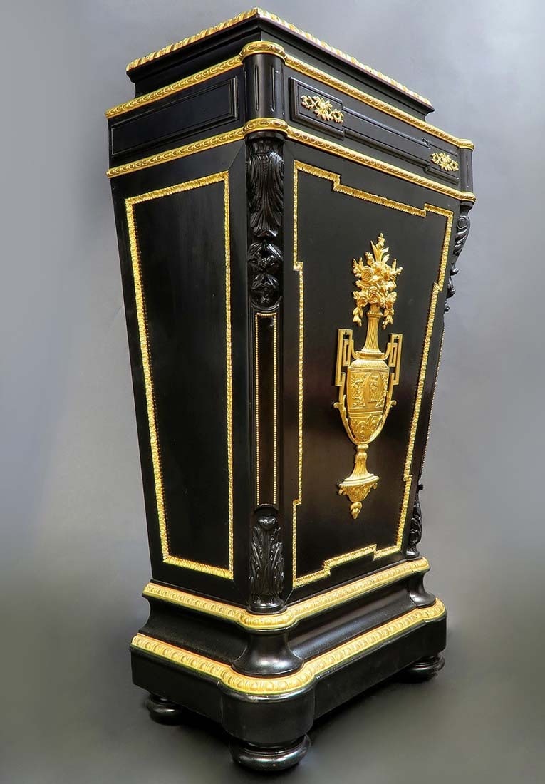 19th Century French Louis XIV Style Gilt-Bronze Mounted Pedestal: 19th Century French Louis XIV Style Gilt-Bronze Mounted Pedestal. W 14" x L 23.5" x H 42.5"
