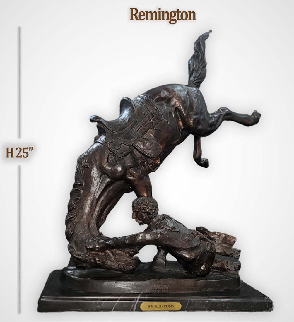 'Wicked Pony' Large Bronze Sculpture By Frederic Remington: 'Wicked Pony' Large Bronze Sculpture By Frederic Remington. H 25" x W 13" x L 20"