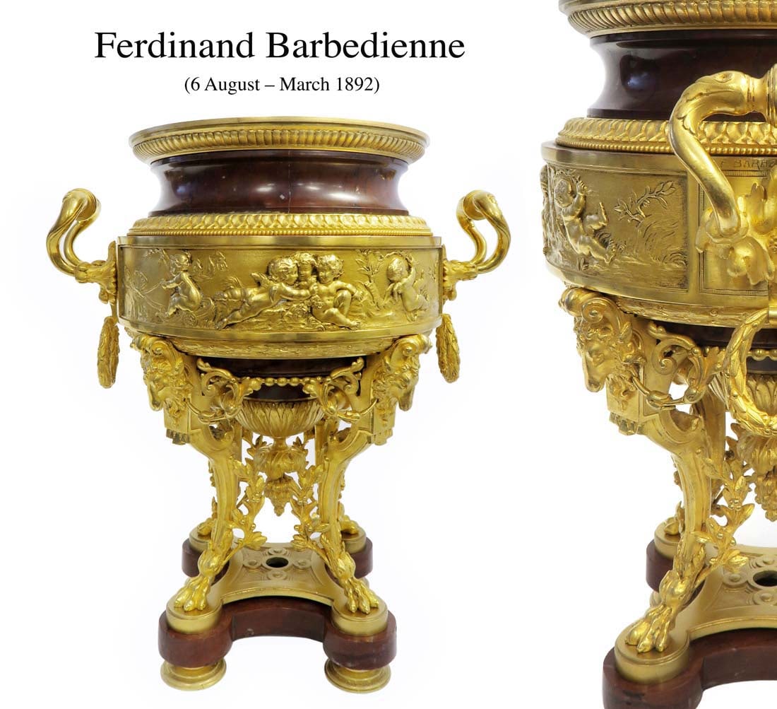 19th C Ormolu-Mounted and Gilt Bronze Rouge Griotte Marble Jardiniere Centerpiece By Ferdinand (1 of 5)