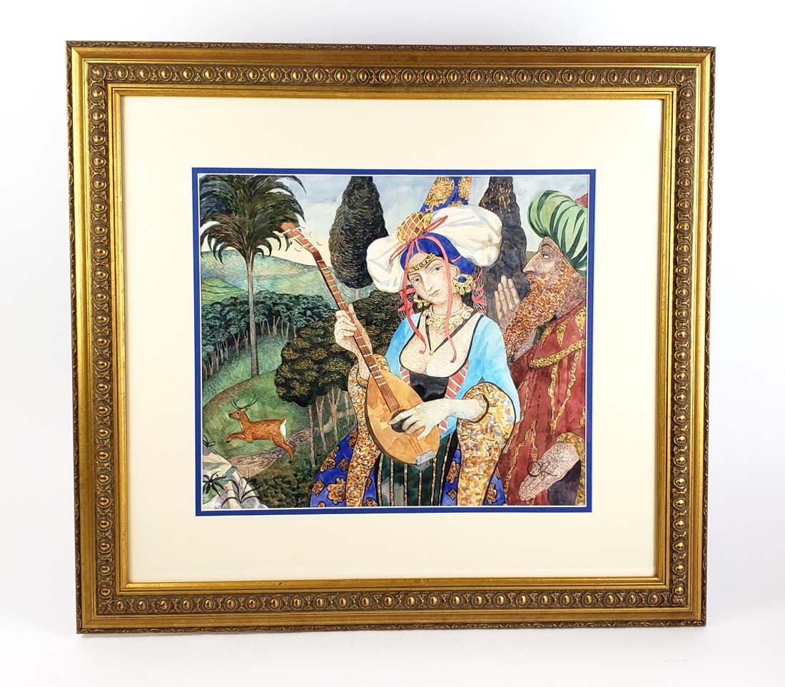 Olga Oreshnikova Russian Orientalist Watercolor: Olga Oreshnikova Russian Orientalist Watercolor Signed. The frame measures 22 1/2" x 24 1/4" and the watercolor measures 14 1/2" x 12 5/8"