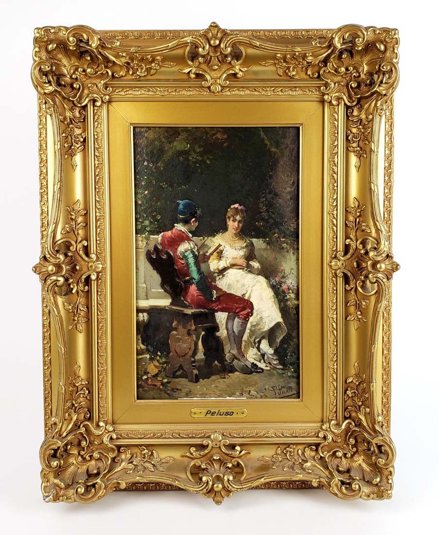 19th C. Pelusa Signed Oil on Board: 19th C. Pelusa Signed Oil on Board. The frame measures 20 1/4" x 15 1/4" and the canvas measures 14 1/2" x 9 1/2"
