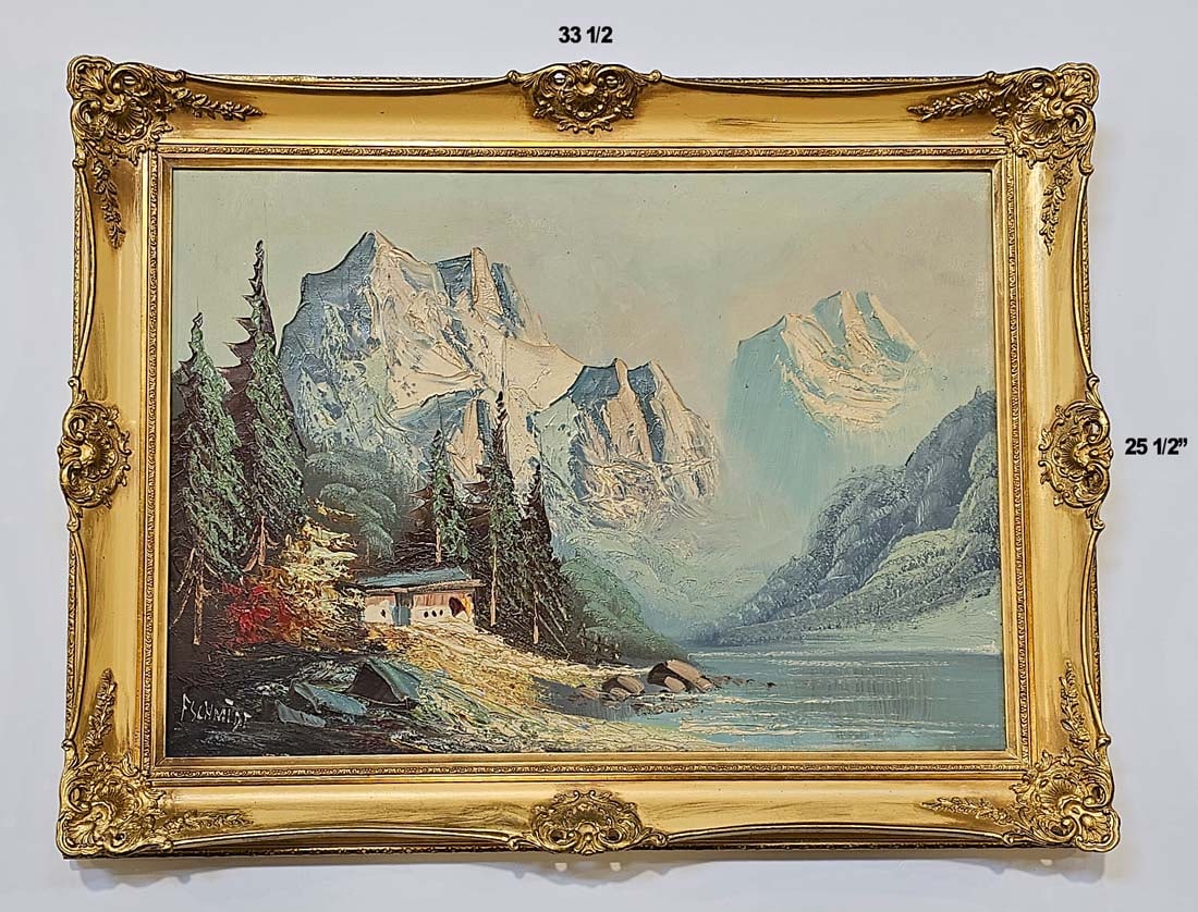 Oil On Canvas Landscape Painting Circa 1960, Signed By F. Schmidt: Oil On Canvas Landscape Painting Circa 1960, Signed By F. Schmidt. 33 1/2" x 25 1/2"