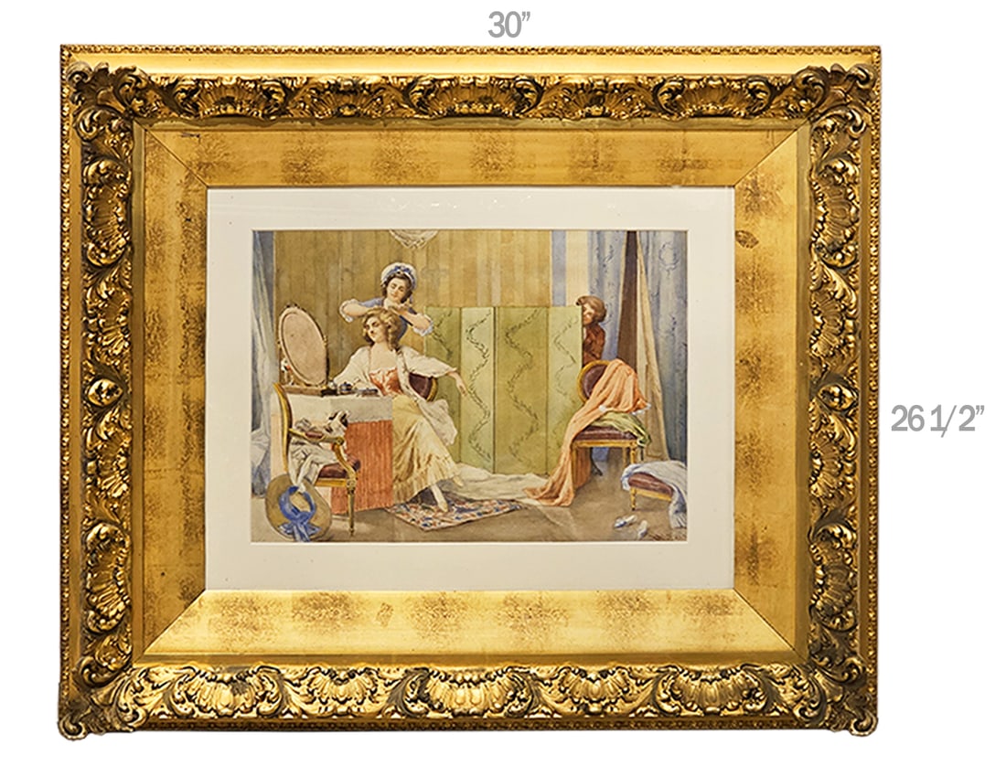 19th C. French Watercolor Painting Signed By Valerio: 19th C. French Watercolor Painting Signed By Valerio. Frame: 30" x 26 1/2" \ Painting: 16" x 12"