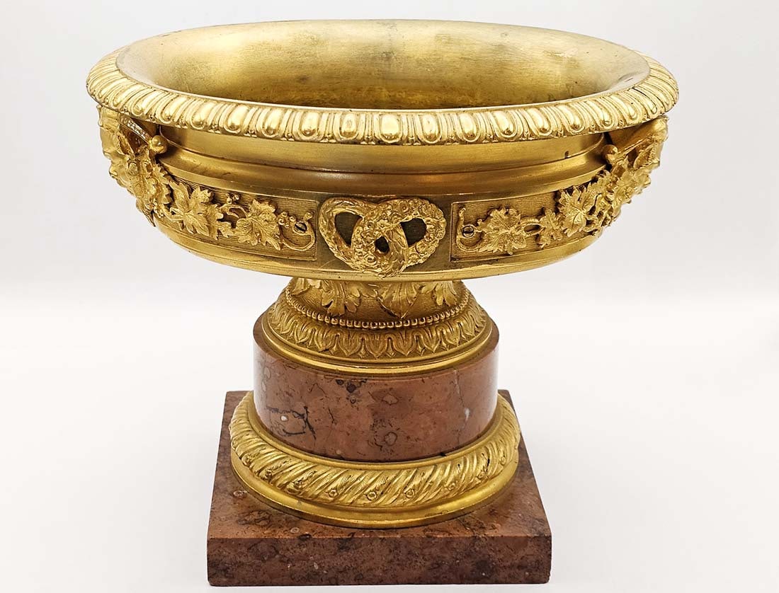 19th C. French Rouge Marble Figural Bronze Mounted Tazza (1 of 8)