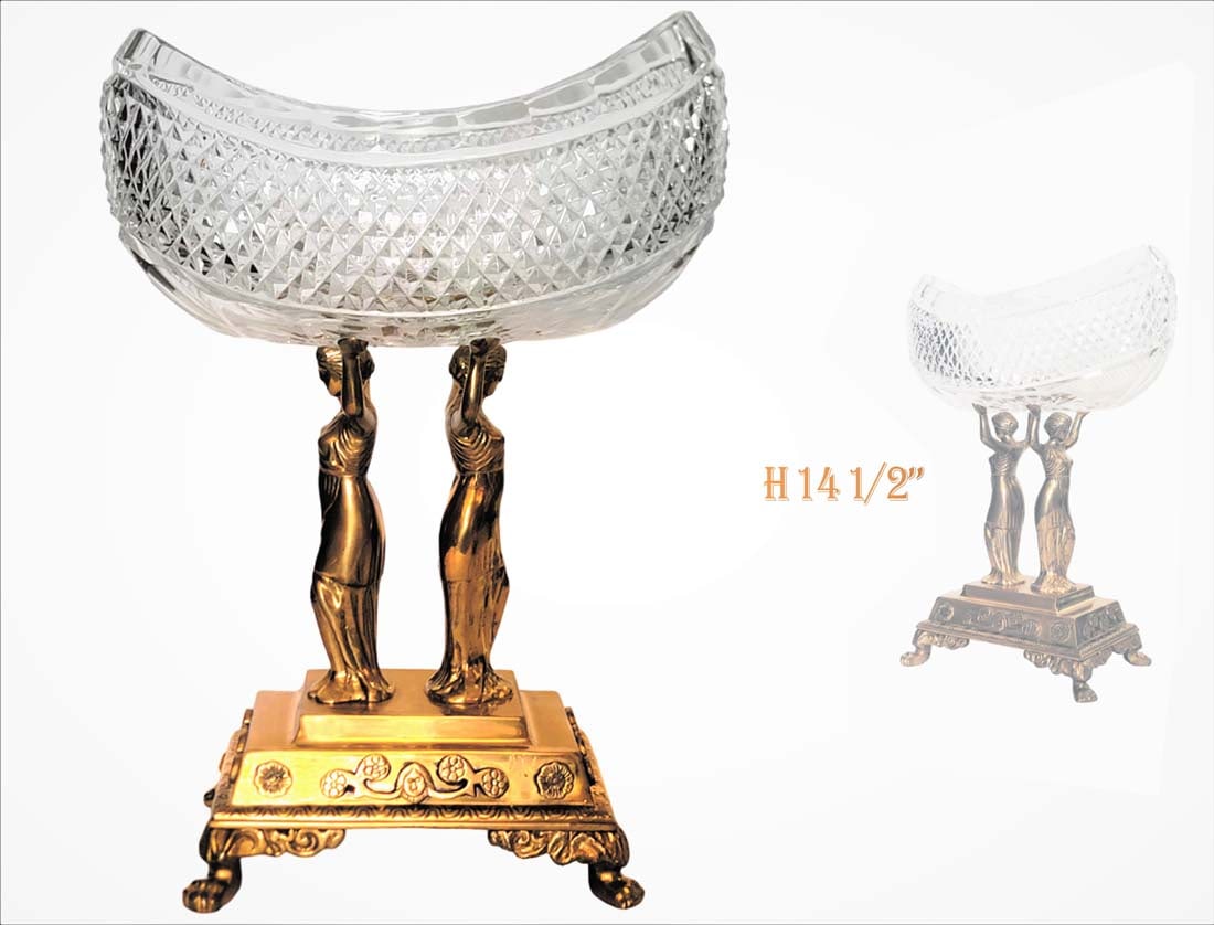 Empire Style Figural Bronze Top Crystal Centerpeice: Empire Style Figural Bronze Top Crystal Centerpeice. H 14 1/2" x W 6" x L 10 1/2"