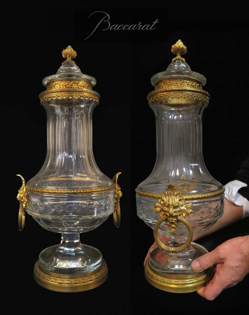 Large 19th C. Pair Baccarat Crystal Bronze Mounted Urns / Vases (1 of 3)