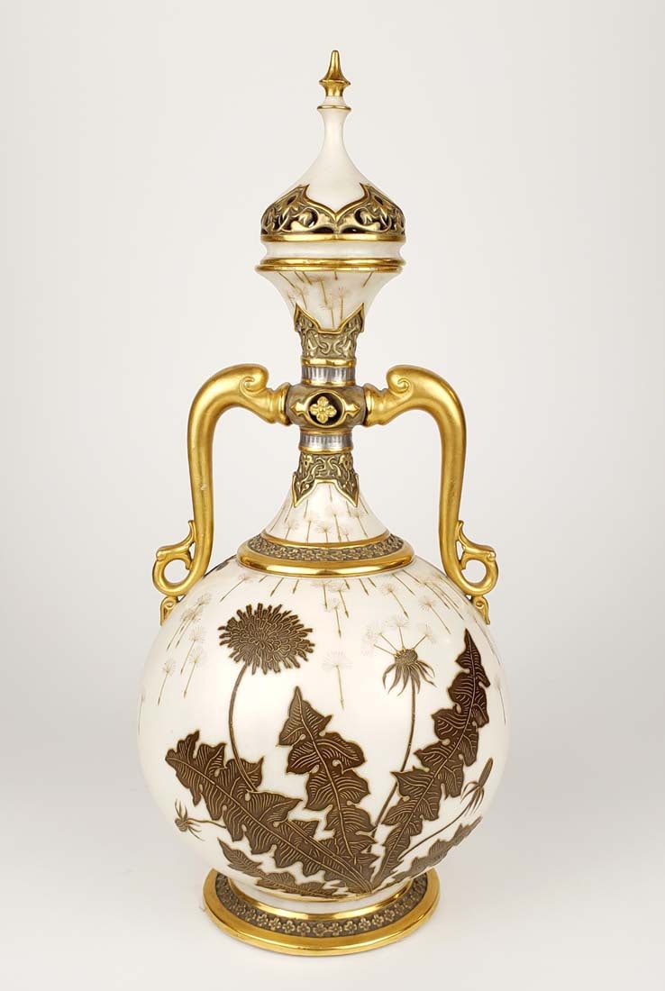 19th C. Royal Worchester Bottle Vase, Circa 1883: 19th C. Royal Worchester Bottle Vase, Circa 1883. Measures H: 14 1/2" W: 6"