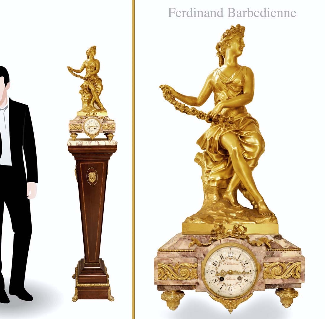 Monumental 19th C. F. Barbedienne Gilt Bronze & Rouge Marble Figural Mantle Clock (1 of 10)