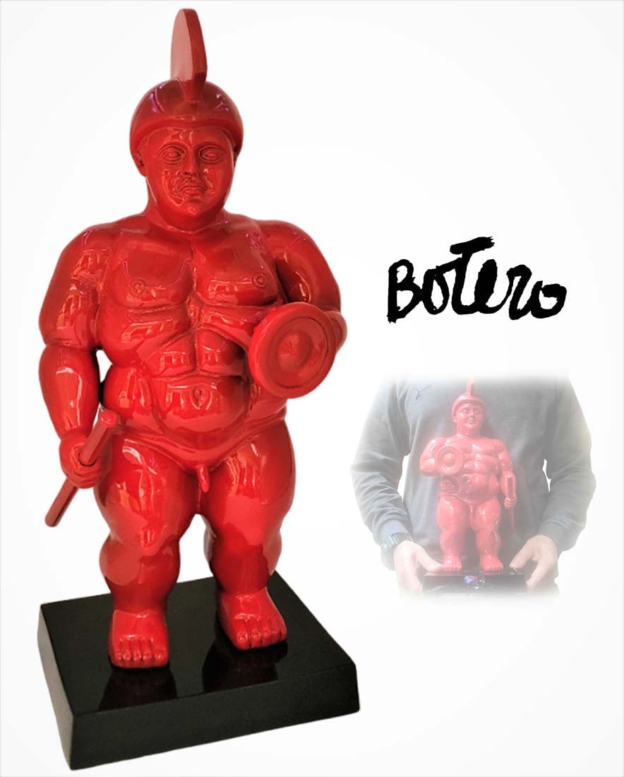 3\6 Numbered Custom Red Botero Roman Warrior Bronze Sculpture: 3\6 Numbered Custom Red Botero Roman Warrior Bronze Sculpture. H 16" x W 5 1/2"x L 7 1/2"
