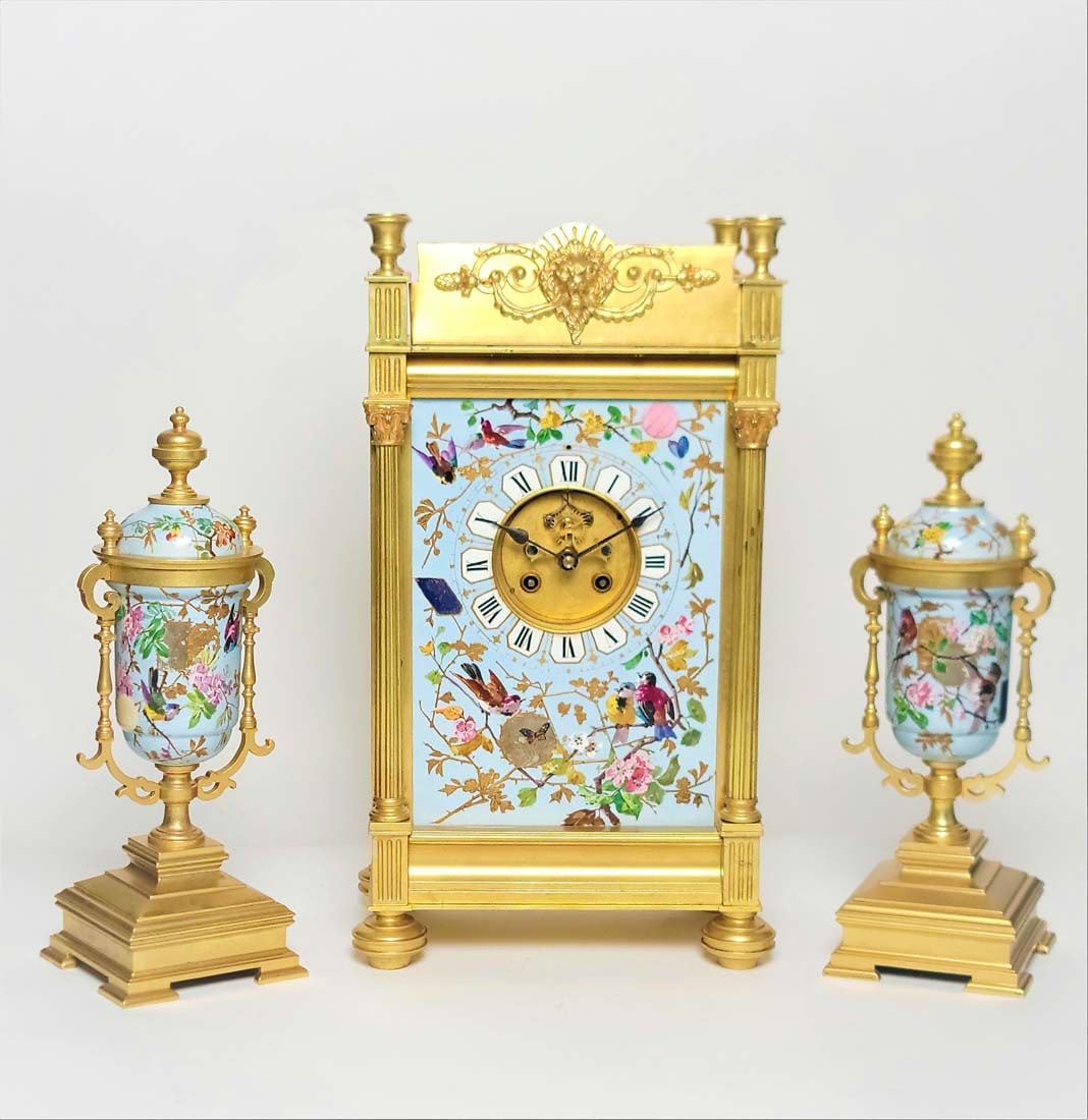 19 Century French Japanese Gilt Bronze Pendulum Clock Set (1 of 6)