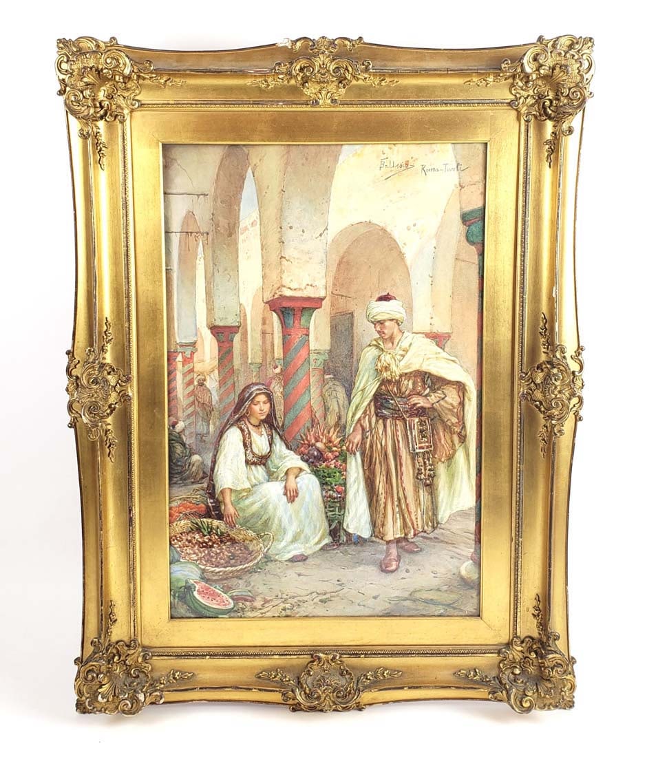 Francesco Ballesio (1860 - 1923 Italian) Orientalist Watercolor, 19th C.: Francesco Ballesio (1860 - 1923 Italian) Orientalist Watercolor, 19th C. Signed. The frame measures 29" x 21 3/4" and the painting measures 21" x 14 1/4"