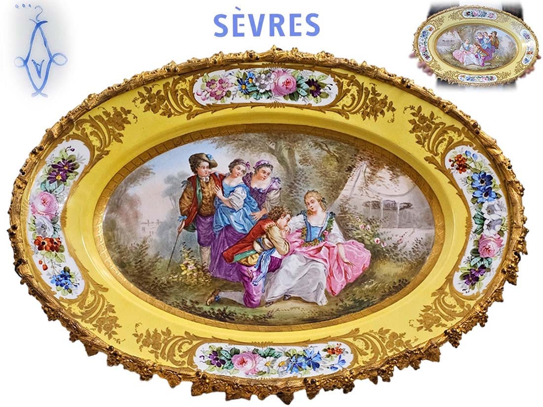 Large 19th C. Hand Painted Sevres Bronze Mounted Tray (1 of 9)