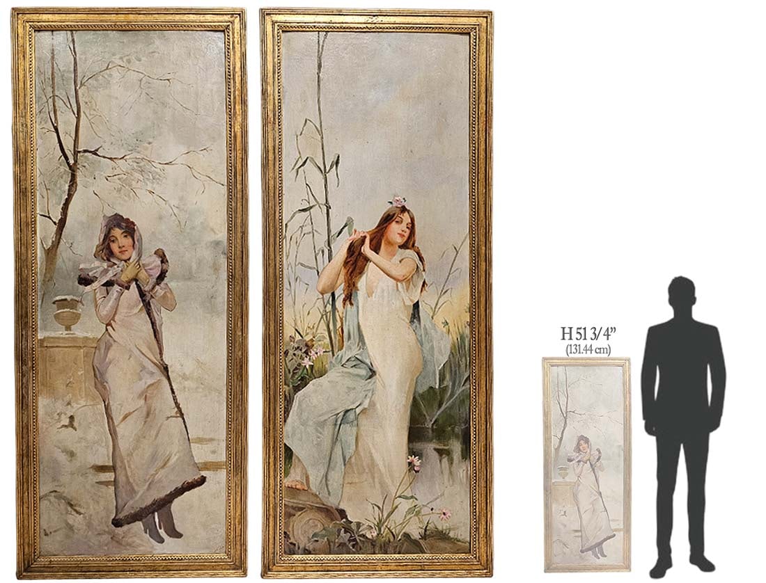 Pair Of 19th Century French Oil On Board Painting: Pair Of 19th Century French Oil On Board Painting. 51 3/4" x 20 7/8"