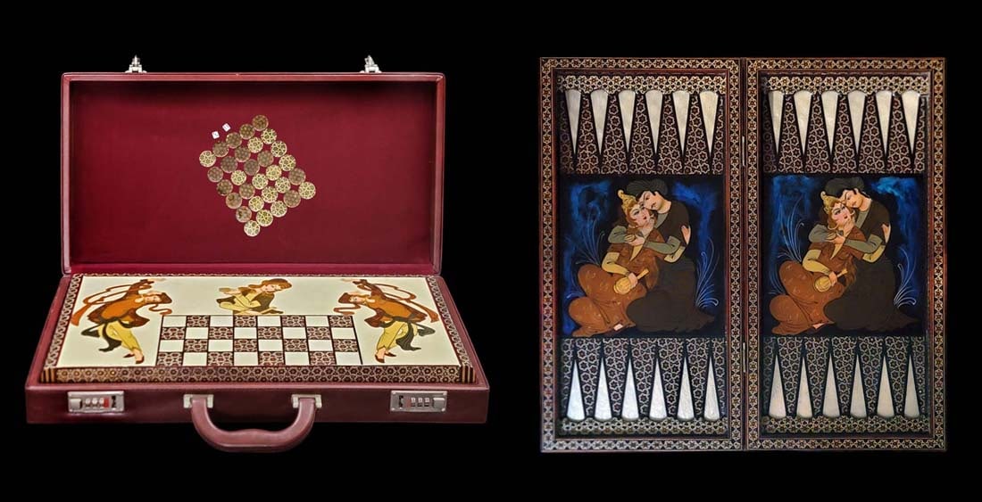 Persian Hand Painted Isfahan ' Khatam ' Backgammon set (1 of 9)