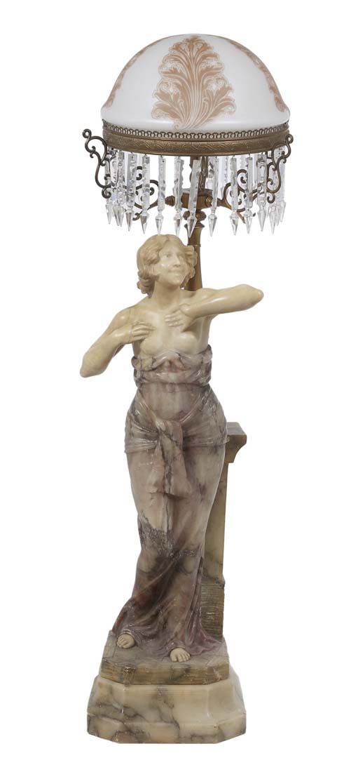 Late 19th C. Italian Carved Alabaster Figural Odalisque: Late 19th C. Italian Carved Alabaster Figural Odalisque. Measures h. 54-1/2", w. 16", d. 18"