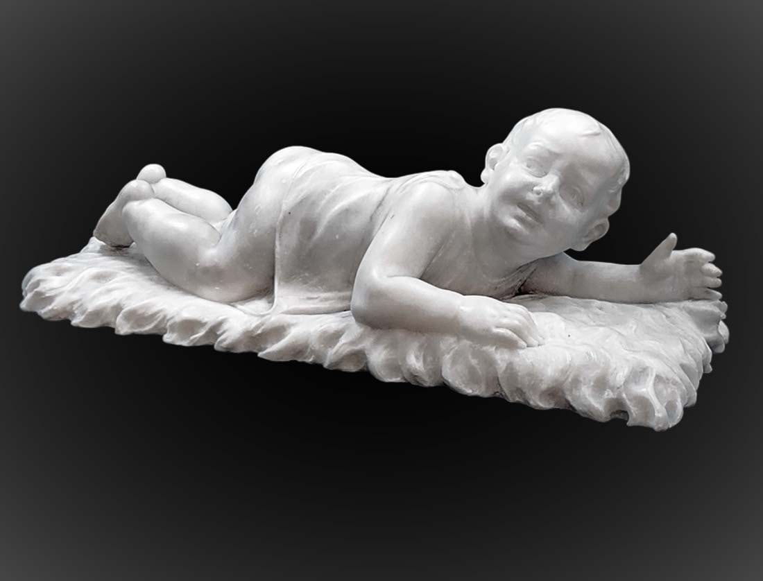 19th Century French White Marble Cupid: 19th Century French White Marble Cupid. H 5" x L 14" x W 6 1/2"