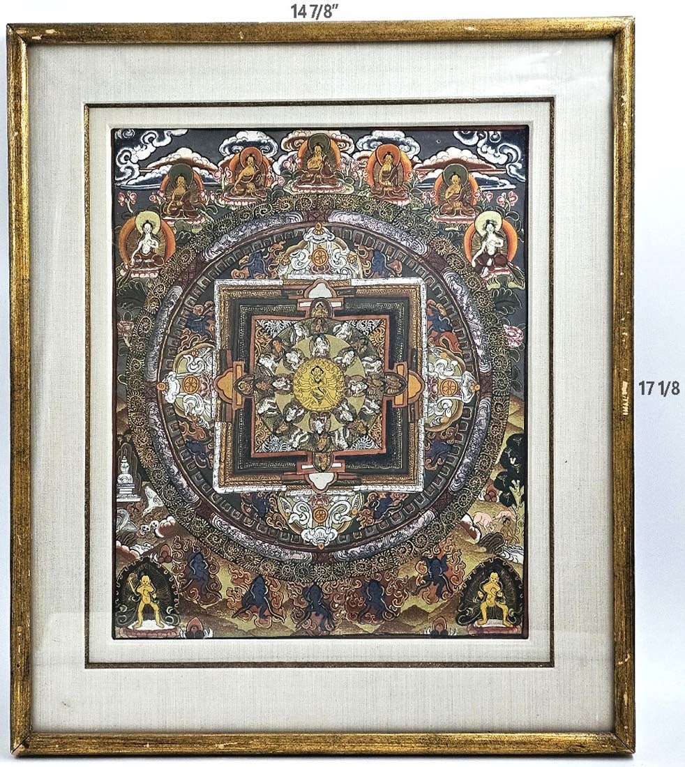 Hand Painted Buddha Mandala Thangka: Hand Painted Buddha Mandala Thangka. 14 7/8" x 17 1/8"