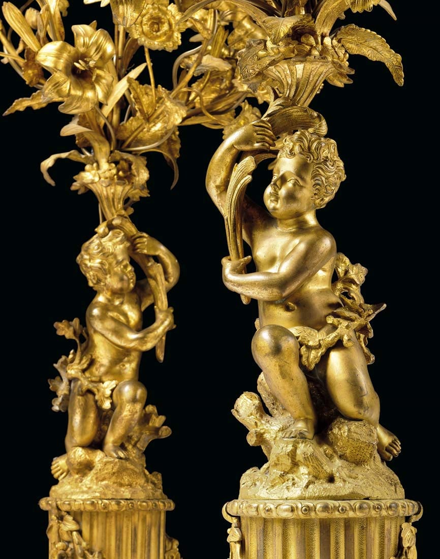Pair of 19th C. French Figural Gilt Bronze Six Light Candelabras - 2