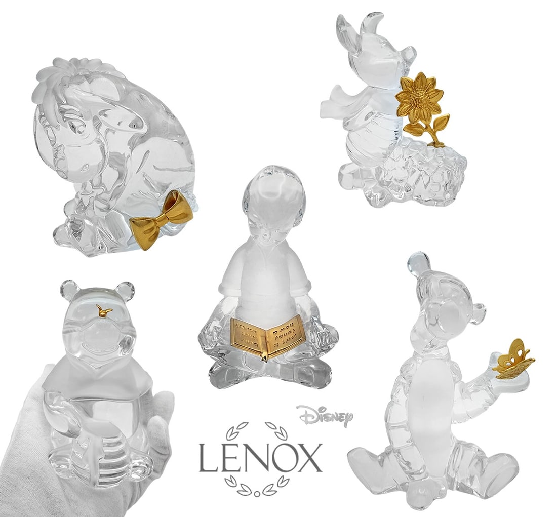 Set Of Five Lenox Winnie The Pooh Collection Disney Crystals: Set Of Five Lenox Winnie The Pooh Collection Disney Crystals. Tiger: 5 7/8" x W 3" x L 4" \ Pooh: H 5" x W 3 1/4" x L 4" \ Eeyore: H 4 7/8" x W 3 1/2" x L 4" \ Kid: H 5 1/2" x W 3 x L 3 1/2" \ Piglet:
