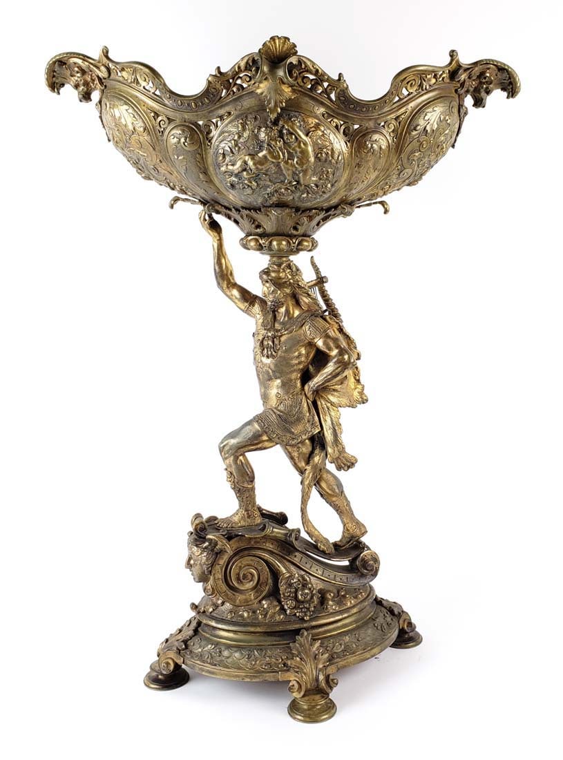 Large 19th C. Gilt Bronze Figural Centerpiece: Large 19th C. Gilt Bronze Figural Centerpiece. Measures H: 26" W: 19 1/4"