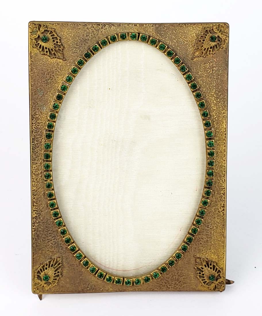 19th C. Bronze Jewelled Photo Frame: 19th C. Bronze Jewelled Photo Frame . The photo area measures 5" x 7"