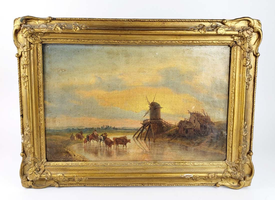 19th C. Russian Oil on Canvas of Farm Scene, C. 1869: 19th C. Russian Oil on Canvas of Farm Scene, C. 1869. The frame measures 15 1/2" x 21" and the canvas measures 17" x 11 1/2"