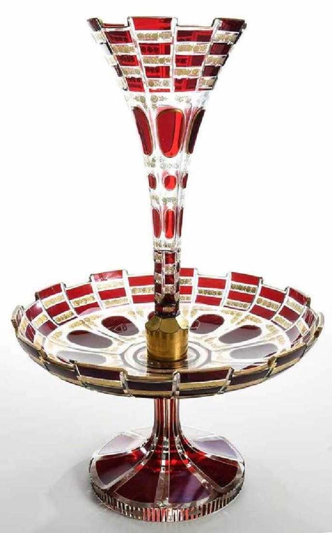 19th C. Bohemian Git Glass Epergne - 3