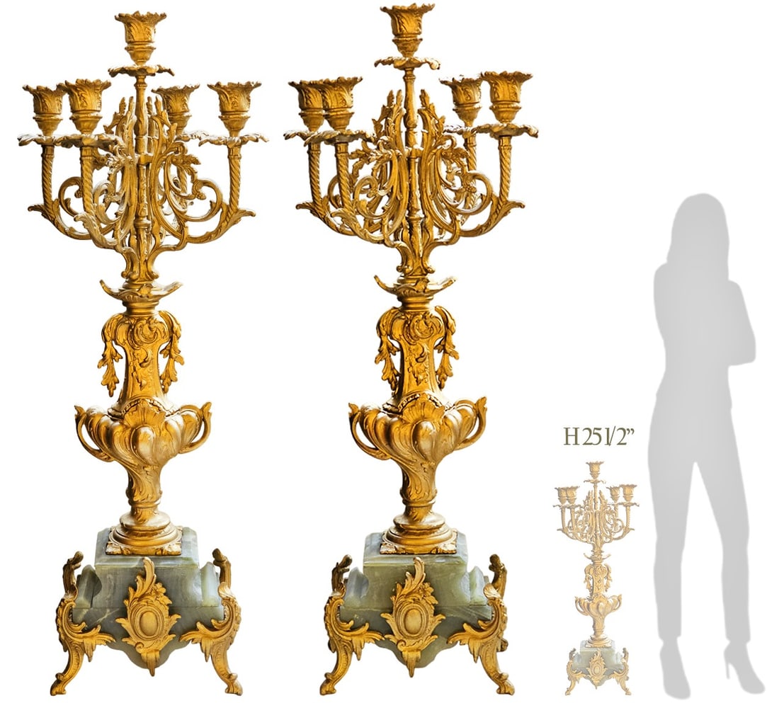 Pair Of 19th C. French Onyx Baroque Style Candelabras (1 of 5)