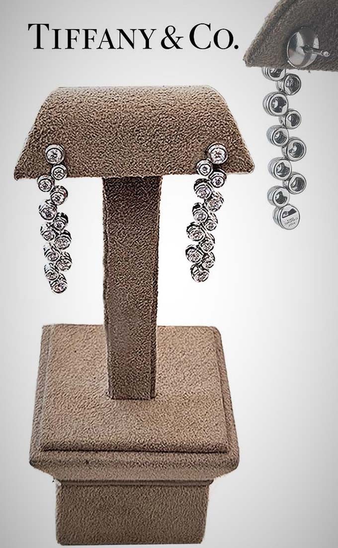 Tiffany & CO. Platinum Diamond Bubble Drops Earrings: Tiffany & CO. Platinum Diamond Bubble Drops Earrings. Featuring 2.00 carats of round brilliant cut diamonds and gold-tone clutch back closures. Total Weight: 13.9 grams.Bubble Drops Earrings
