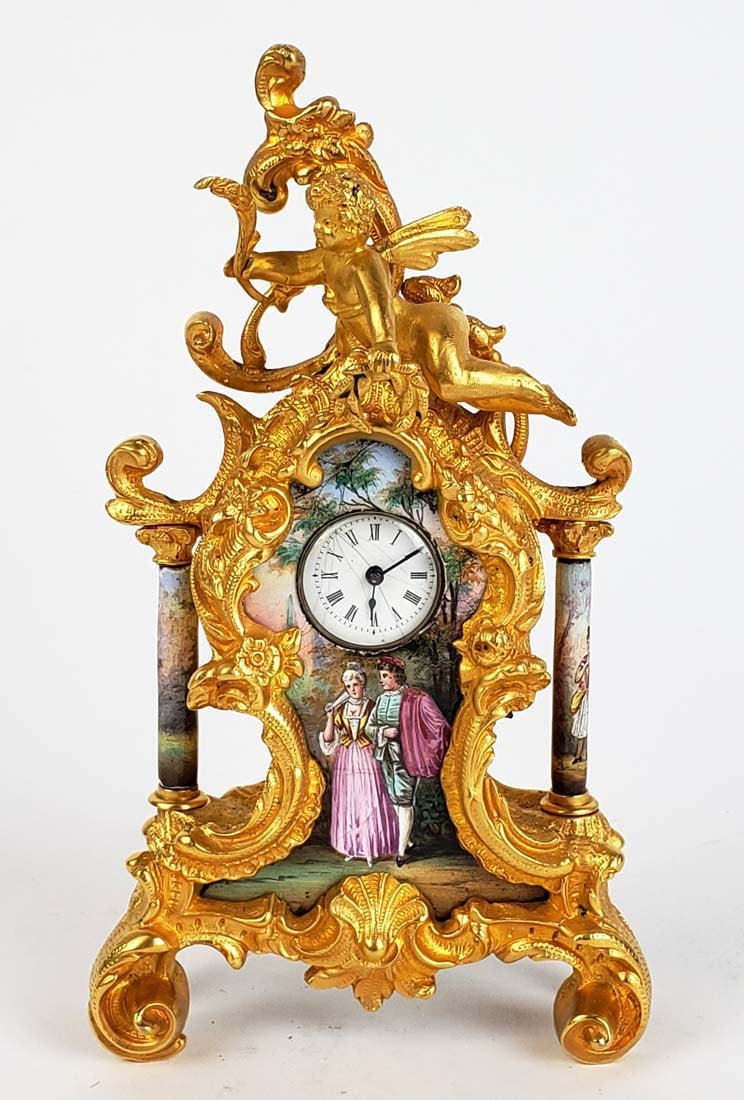19th C. Viennese Enamel & Bronze Clock (1 of 10)