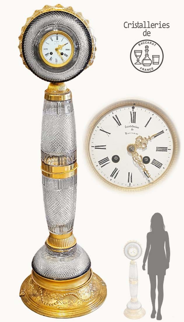 Large Late 19th Century Baccarat Crystal Floor Clock: Large Late 19th Century Baccarat Crystal Floor Clock. H 47" x W 15"