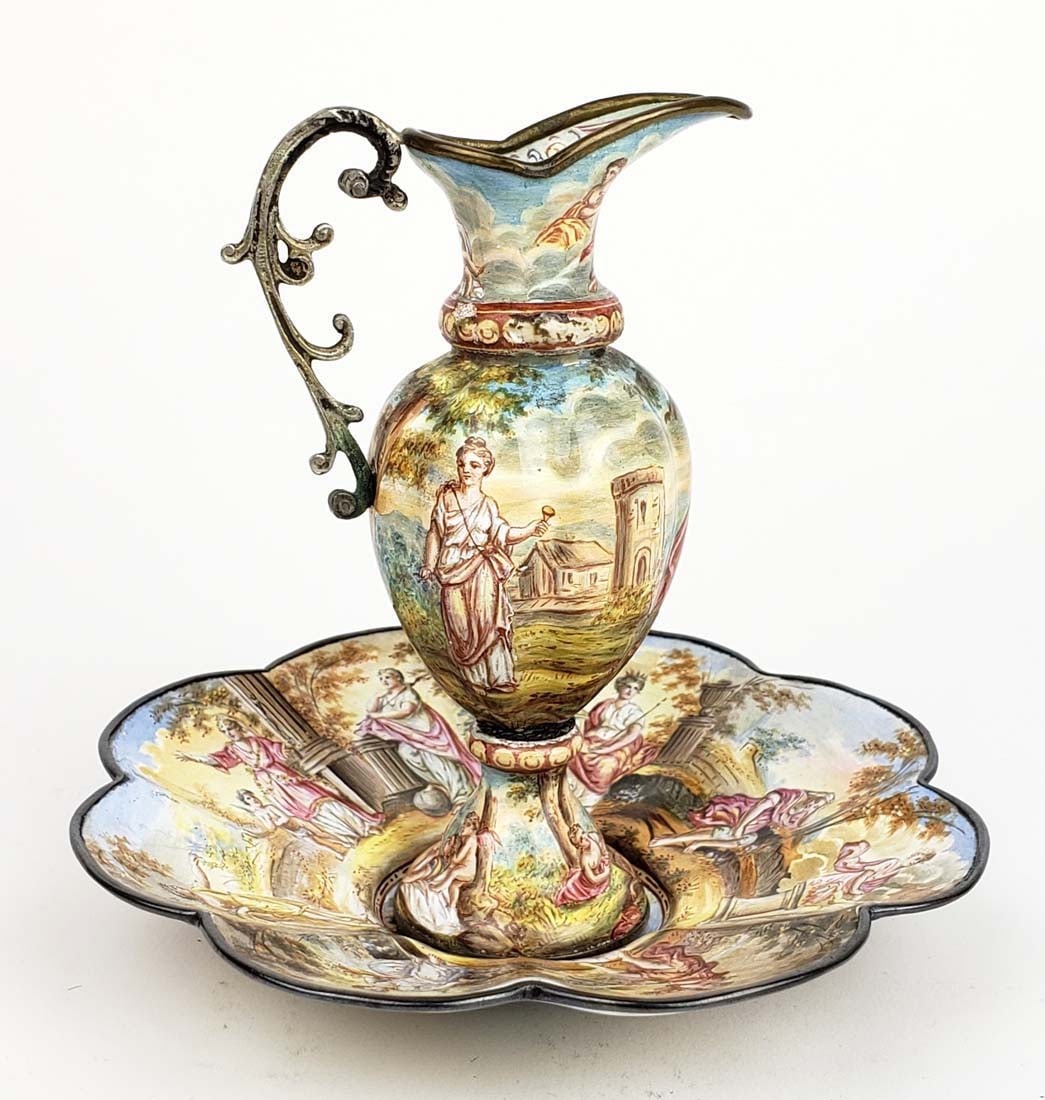 19th C. Viennese Enamel on Silver Vase w/ Underplate (1 of 18)