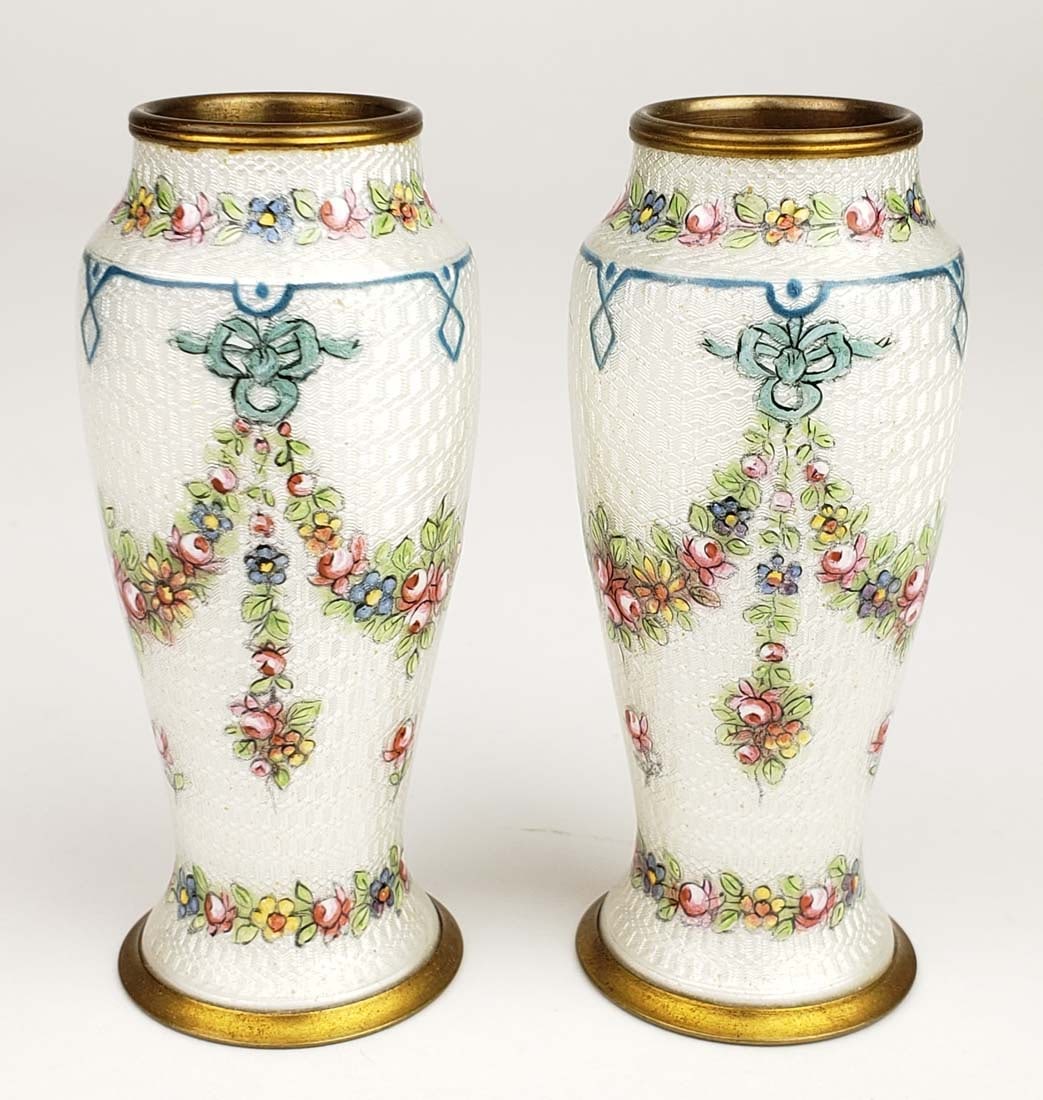 Pair of 19th C. Viennese Enamel Vases (1 of 4)