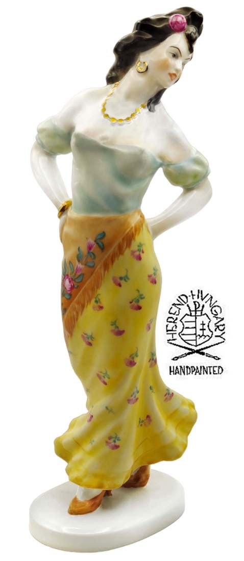 The Hungarian Dancer, A Vintage Large Herend Hallmarked Hand Painted Porcelain Figurine: The Hungarian Traditional Dancer, A Rare Vintage Large Herend Hallmarked Hand Painted Porcelain Figurine. Circa 1948. H 11 1/2" x W 3" x L 4 1/2"