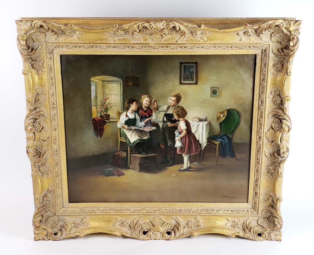 19th C. Jan Walraven (1827-1874) Oil on Canvas of Children: 19th C. Jan Walraven (1827-1874) Oil on Canvas of Children. The frame measures 28" x 31 5/8" and the canvas measures 24" x 21". Signed J. Walraven in lower right corner