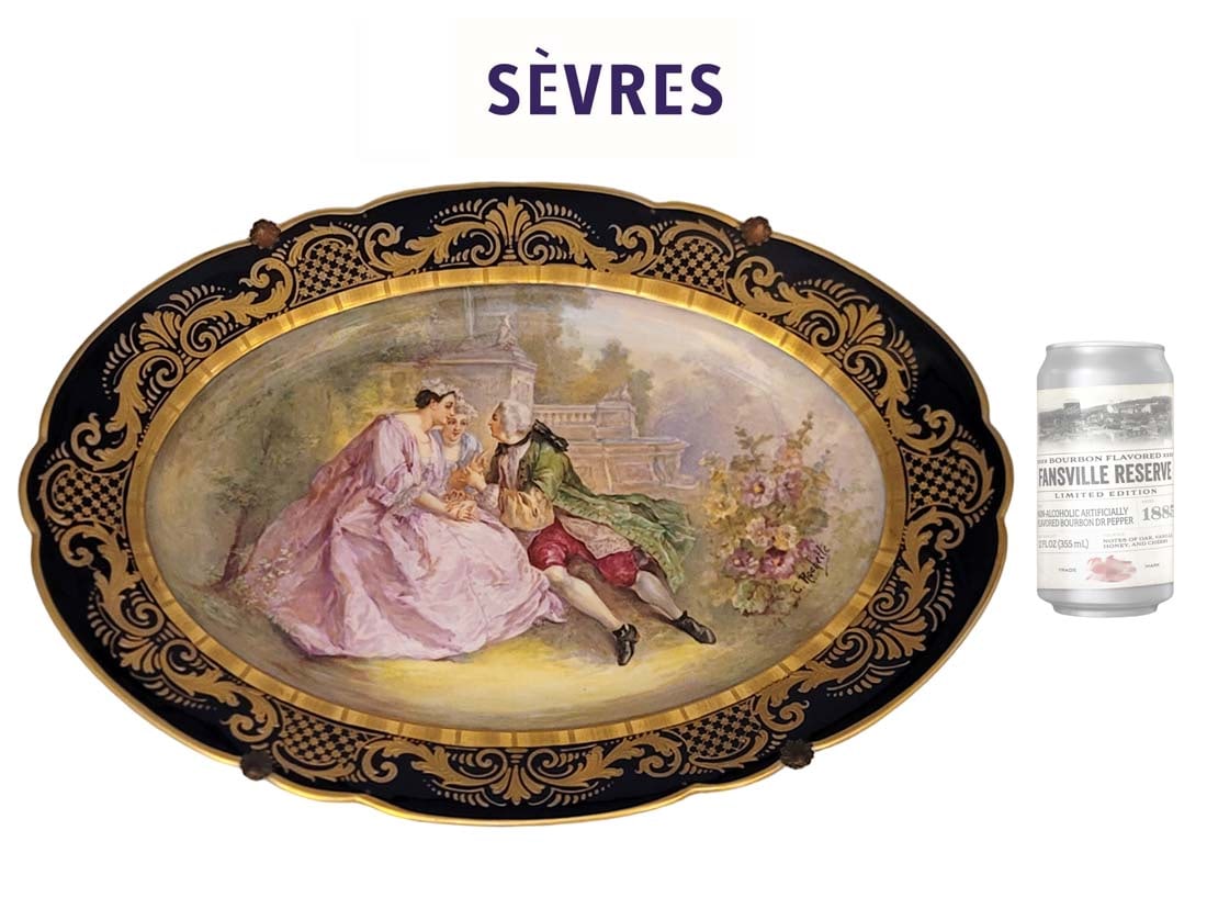 Large 19th C. Hand Painted Sevres, Signed By C.Rochette: Large 19th C. Hand Painted Sevres, Signed By C.Rochette. H 2" x W 12" x L 17 1/2"
