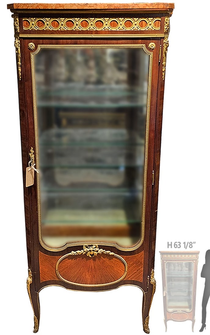 19th C. French Figural Bronze Mounted Vitrine: 19th C. French Figural Bronze Mounted Vitrine. H 63 1/8" x W 15" x L 32"