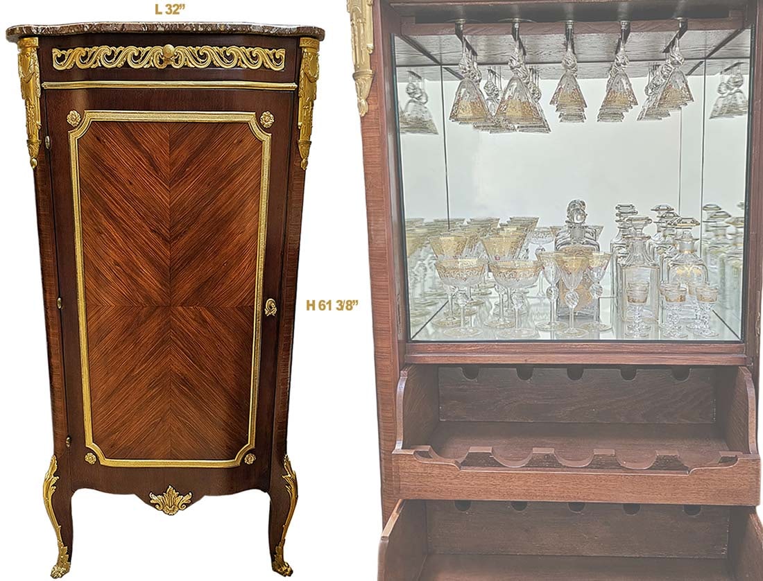 19th C. Cocktail Bar Cabinet By G & E Cabinetry Paris: 19th C. Cocktail Bar Cabinet By G & E Cabinetry Paris. H 61 3/8" x W 20" x L 32" (Wine glasses Are Not Included)