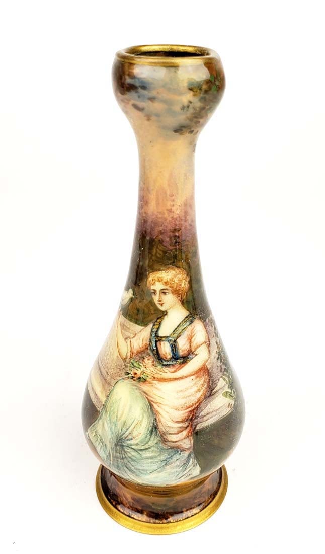 19th C. Viennese Enamel Vase: 19th C. Viennese Enamel Vase. Measures H: 5 3/4"
