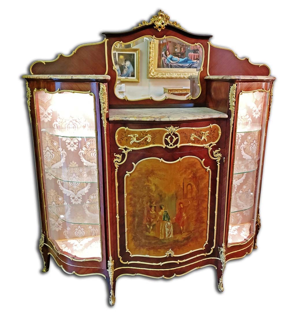Magnificent Large 19th C. F. Linke Kingwood & Gilt Bronze & Marble Cabinet: Magnificent Large 19th C. F. Linke Kingwood & Gilt Bronze & Marble Cabinet. Signed F. Linke and has cabinet dimmablighting installed. Measures 82" x 79" x 21 1/2"