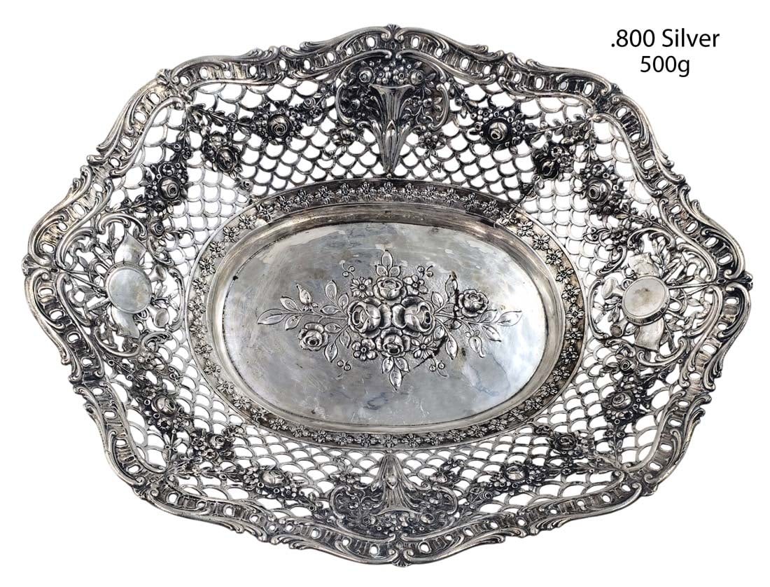 19th C. .800 Silver(500g) Floral Pattern German Silver Fruit Basket / Centerpiece (1 of 5)