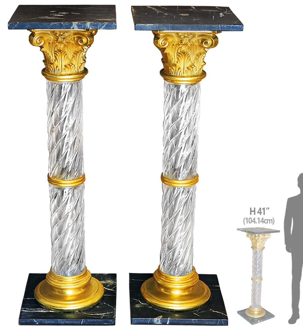 Pair Of Large Baccarat Style Bronze Mounted Pedestals: Pair Of Large Baccarat Style Bronze Mounted Pedestals. H 41" x W 13"