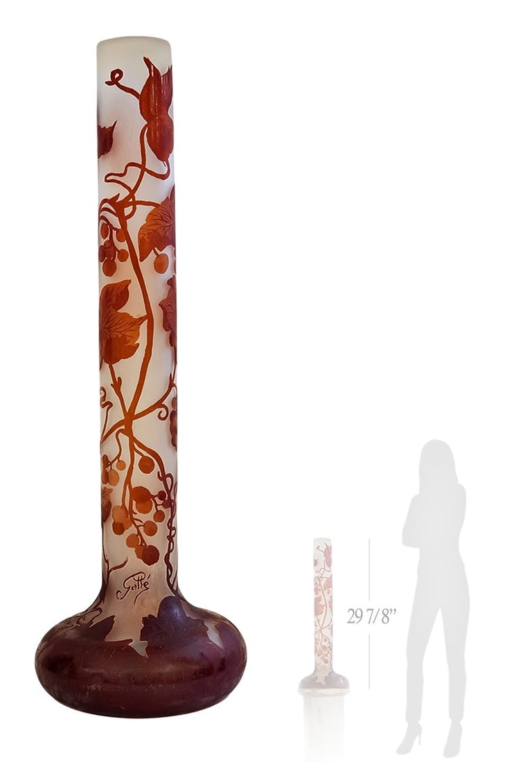 Monumental Galle Ruby Red Cameo Glass Vase: Monumental Galle Ruby Red Cameo Glass Vase. H 29 7/8" x W 9 3/4"
