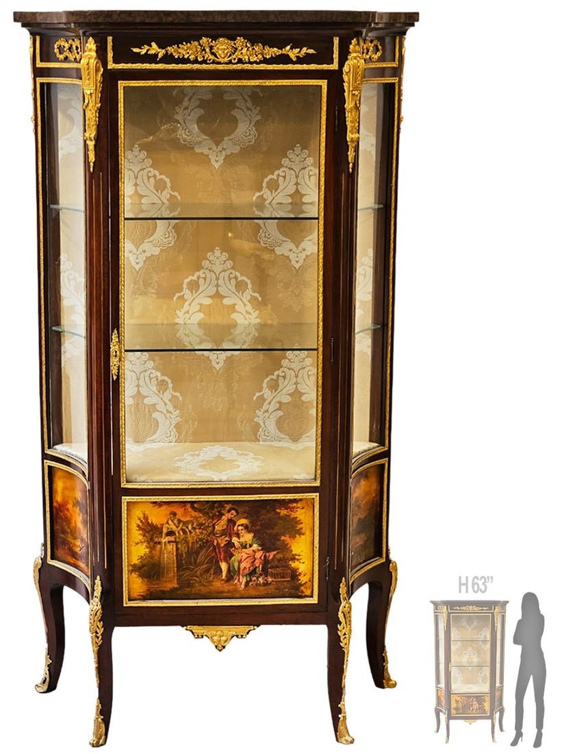 19th C French Vernis Matin Bronze Mounted Vitrine: 19th C French Vernis Matin Bronze Mounted Vitrine. H 63" x W 15" x L 35"
