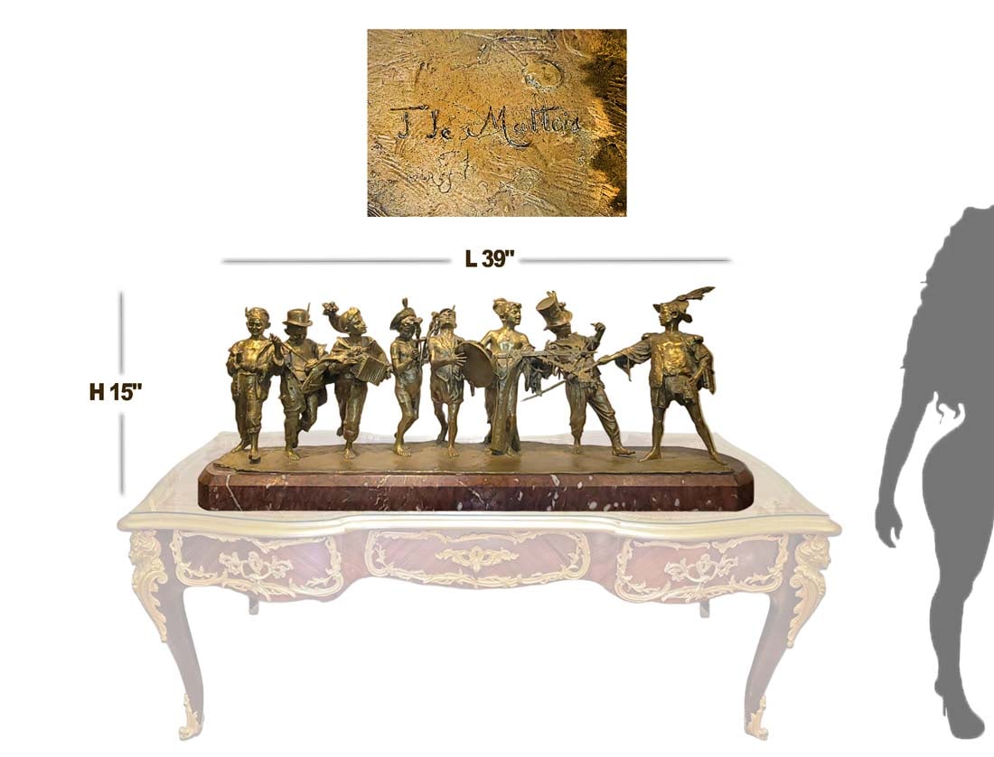 Large Signed Gilt Bronze Italian Francesco De Matteis ' Le Concert Des Enfants ' (1852-1917): Large Signed Gilt Bronze Italian Francesco De Matteis ' Le Concert Des Enfants ' (1852-1917) H 15" x L 39" x W 10 1/2"