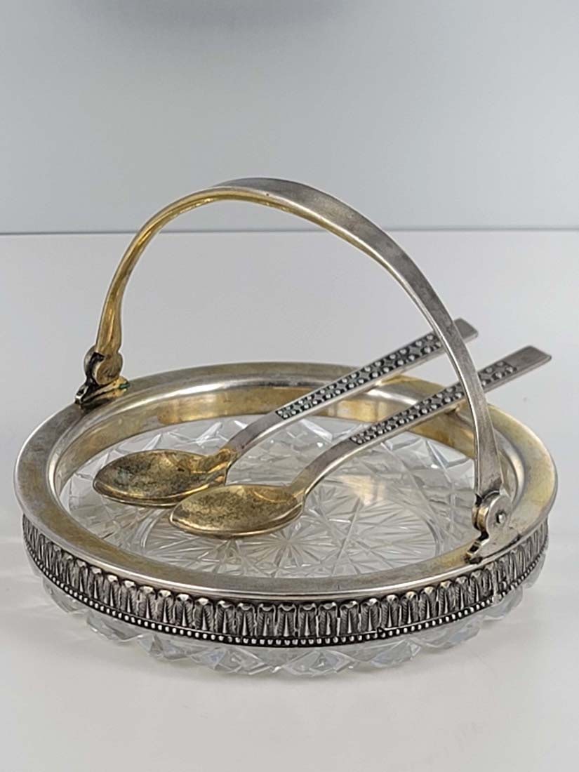 19th C. Russian Silver Baccarat Crystal Caviar Platter - 4
