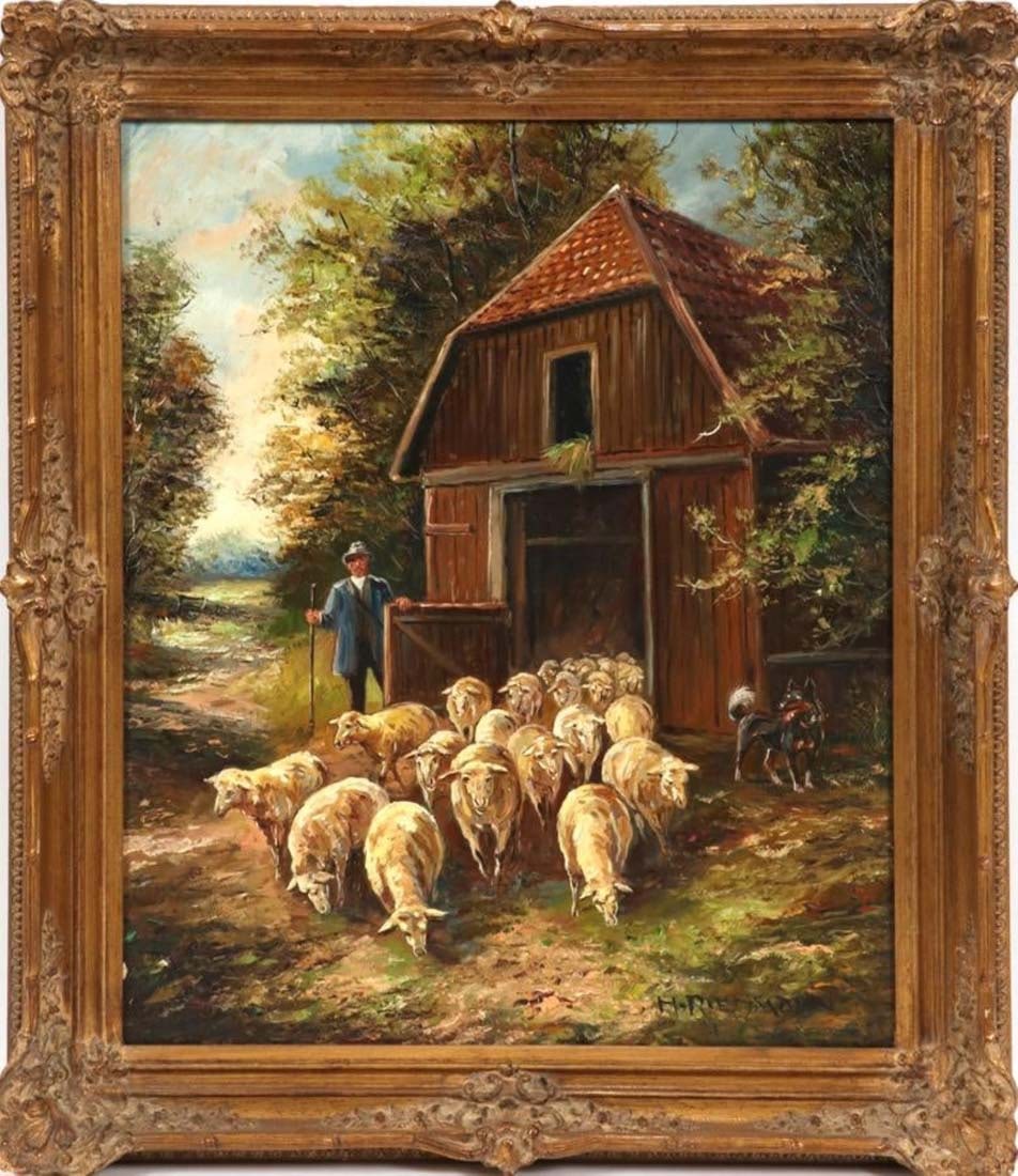 Hans Riedmann (1913-1991) "Shepherd" Oil on Canvas (1 of 5)