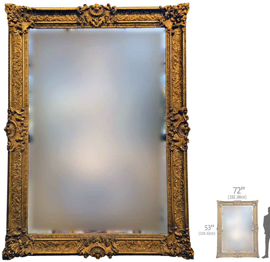 Very Large Early 20th Century French Giltwood Mirror: Very Large Early 20th Century French Giltwood Mirror. 72" x 53"