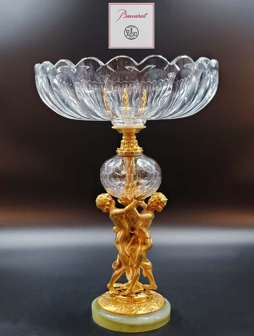 19th C. Figural Gilt Bronze Baccarat Crystal Centerpiece (1 of 10)