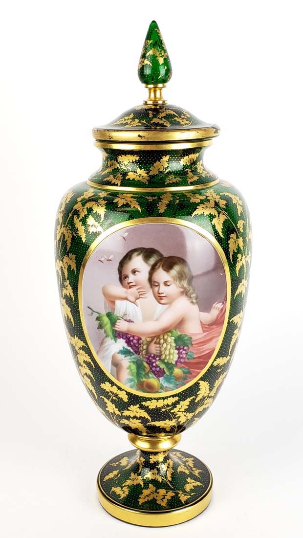 Large 19th C. Bohemian Handpainted Crystal Gilt Vase (1 of 10)